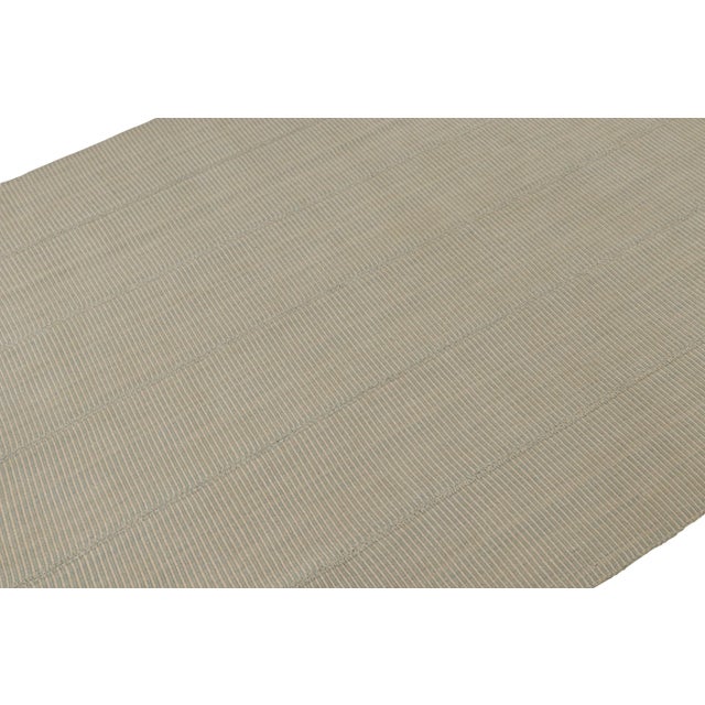 Rug & Kilim Rug & Kilim’s Contemporary Kilim in Blue and Cream Stripes For Sale - Image 4 of 7