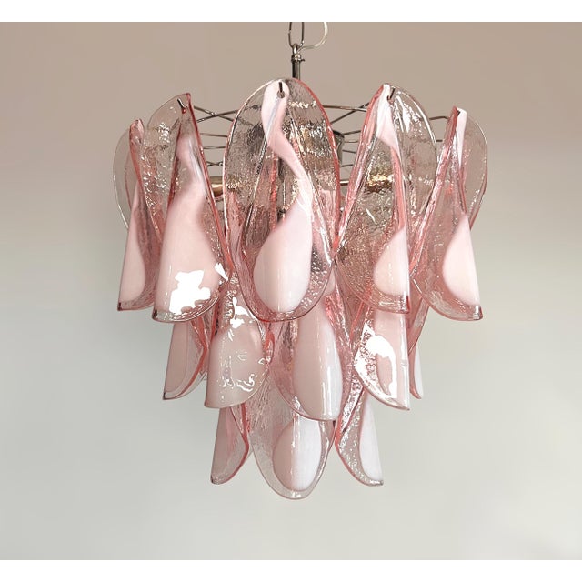 Mid-Century Modern Italian Vintage Pink Murano Glass Lattimo Rondini Chandelier, 1990s For Sale - Image 3 of 17