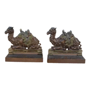 Pair of Cast Iron Hand Painted Camel Bookends, Circa 19th Century