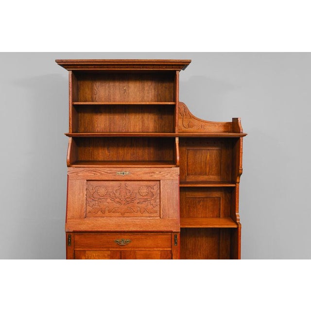 Early 20th Century Art Nouveau Bookcase with Secretary Compartment in Oak For Sale - Image 14 of 18