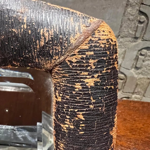 1940s Art Deco Leather Wrapped Table Mirror For Sale - Image 9 of 13