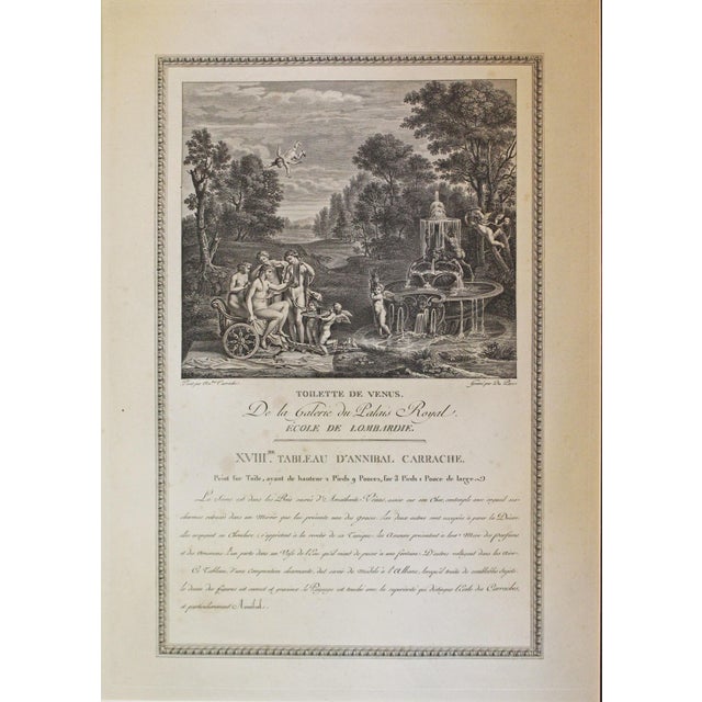 Engraving "Toilette de Venus" full sheet size, French, antique. Framed but not under glass. After a painting by Annibale...