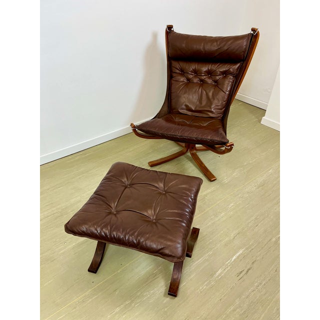 1970s Set of Leather Falcon Sling Chair and Ottoman by Sigurd Ressell for Vatne Møbler, 1970s For Sale - Image 5 of 10