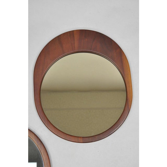 Mid Century Danish Modern Style Sculpted Solid Teak Wood Mirrors - 3 Pc Set For Sale - Image 4 of 12