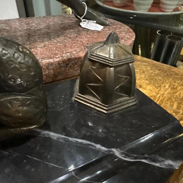 Metal 1920s Art Deco Black and White Marble and Metal French Inkwell For Sale - Image 7 of 12