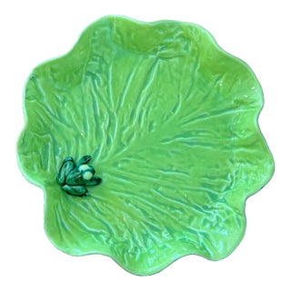 Vintage French Py Green Ceramic Lily Pad Decorative Plate For Sale