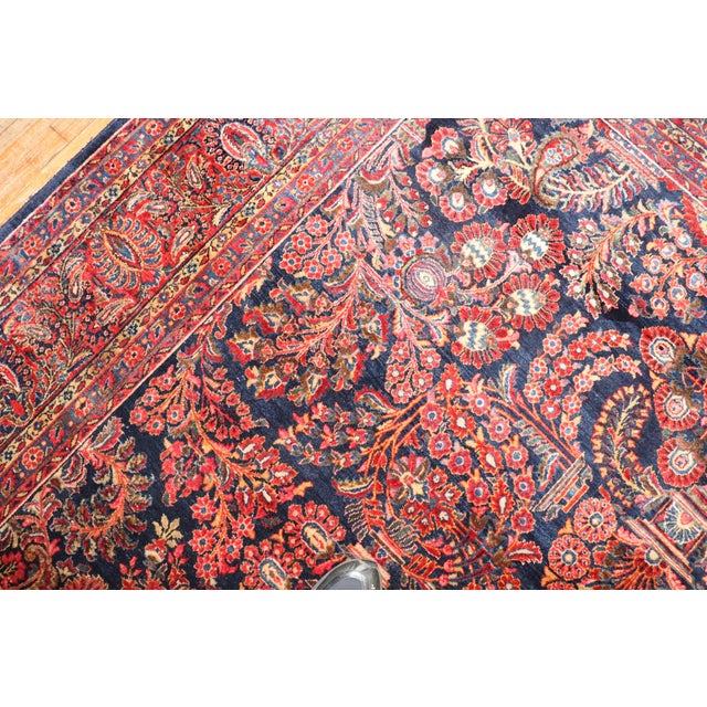 Early 20th Century Early 20th Century Room Size Traditional Zabihi Collection Persian Sarouk Navy Blue Rug - 8'4" x 11'6" For Sale - Image 5 of 9