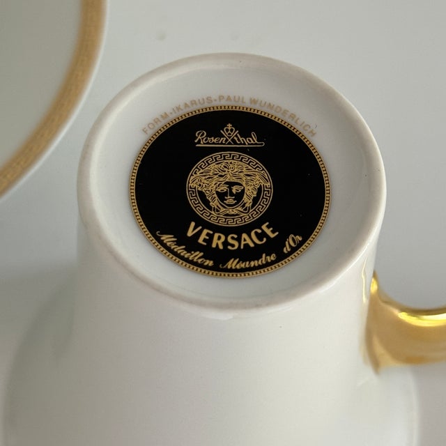 Medallion Meandre D'or Coffee Cup and Saucer by Versace for Rosenthal, 1990s, Set of 2 For Sale - Image 6 of 9