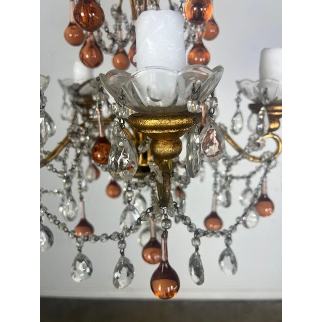 Five Light Amber Crystal Beaded Chandelier C. 1930's For Sale In Los Angeles - Image 6 of 8