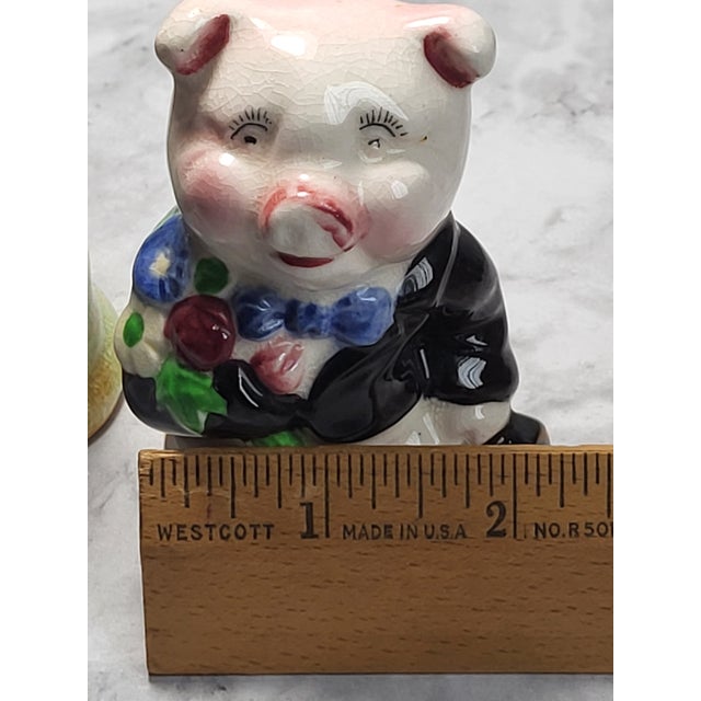Antique White 1950s Vintage Py Japan Pig Couple Salt Pepper Shakers For Sale - Image 8 of 13