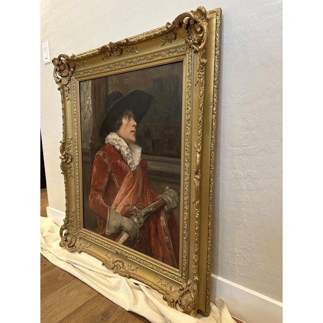 Textile Alex De Andreis Portrait of a Musketeer, Signed Oil on Canvas For Sale - Image 7 of 8