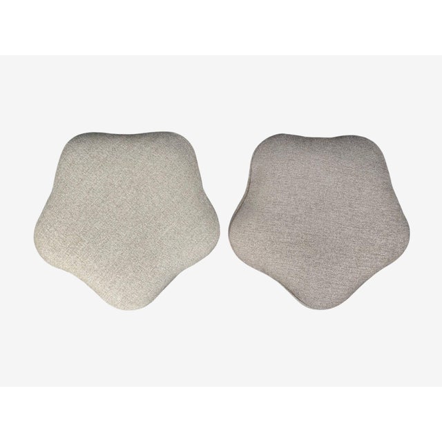 Wood Art Deco Style, Star Motif Footstools, Burlwood, Beige Linen, 21st C. For Sale - Image 7 of 10
