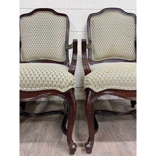 Late 20th Century Vintage Drexel Heritage Louis XV Style Dining Arm Chairs - Set of 4 For Sale - Image 5 of 13