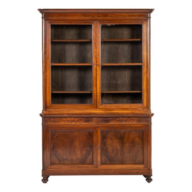 Large Antique Italian Walnut Bookcase, 1800s For Sale