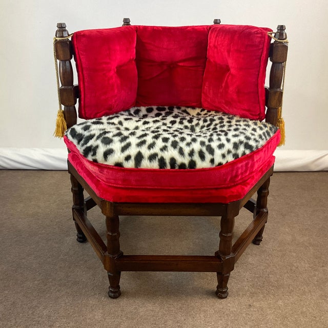 Ruby Red 1960s Hollywood Regency Faux Cheetah Fur Print Hexagonal Lounge Chair. For Sale - Image 8 of 13
