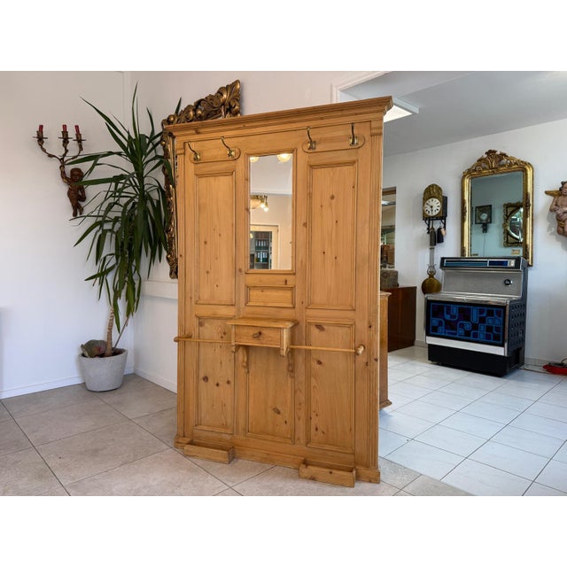 Antique Gründerzeit Rustic Wardrobe wirh Clothes Rack in Softwood For Sale - Image 9 of 10