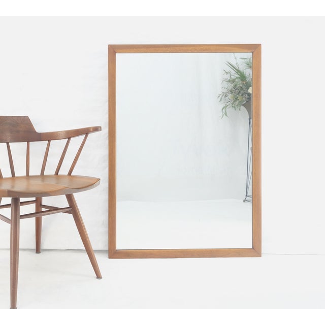 Mid-Century Modern Large 31x43 Rectangle American Light Walnut Solid Wall Mirror MINT For Sale - Image 3 of 8
