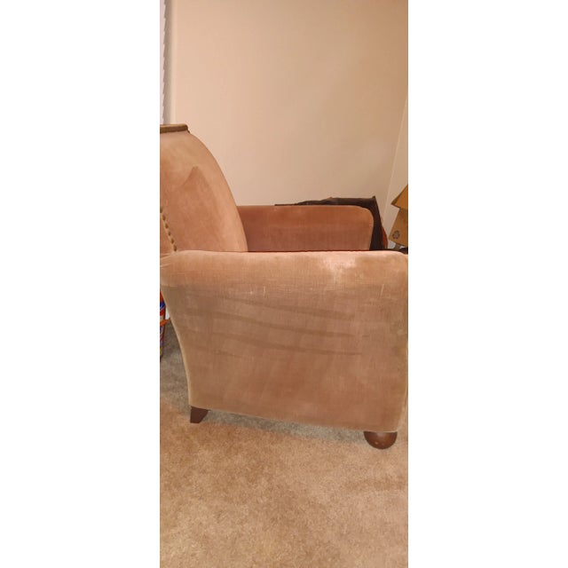 1960s 1960s Tan Velvet Vintage Thick Cushioned Arm Chair For Sale - Image 5 of 5