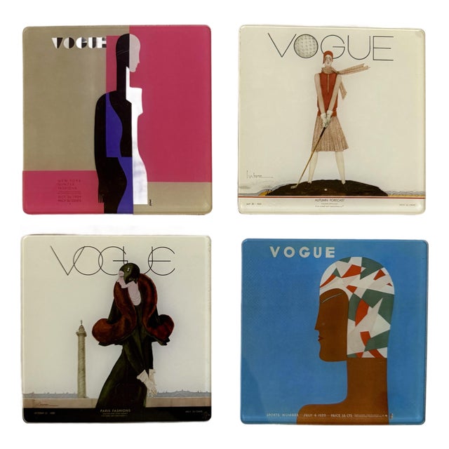Set of 4 Vogue 1929 Magazine Cover Art Deco Cork-Back Coasters For Sale