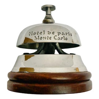 Vintage French Riviera Nickel & Mahogany Reception Desk Bell From Hotel De Paris in Monaco For Sale