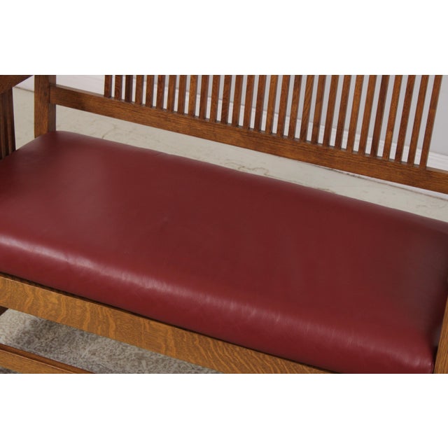 Stickley Mission Oak Leather Spindle Settee For Sale - Image 9 of 18