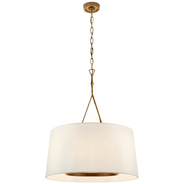 Visual Comfort Signature Dauphine Large Hanging Shade in Gilded Iron with Linen Shade For Sale
