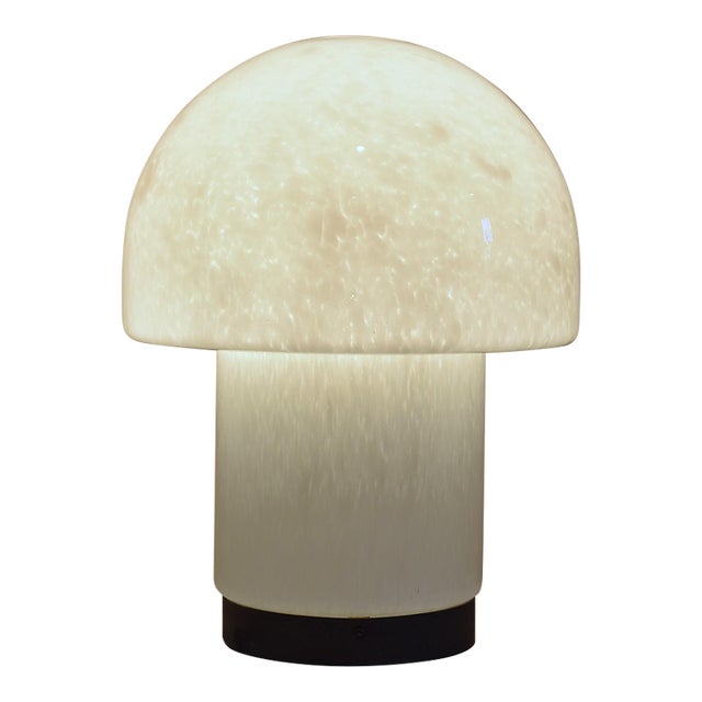 Vintage 1970s Mid-Century Modern Glashutte Limburg White Glass Mushroom Table Lamp Model A743 For Sale