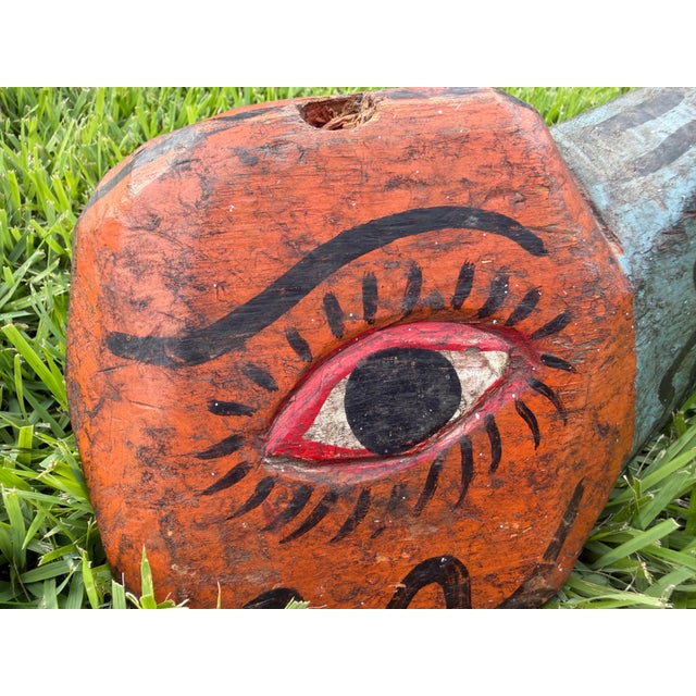 Vintage Hand-Carved Wooden Folk Art Masks, Pair For Sale - Image 10 of 12