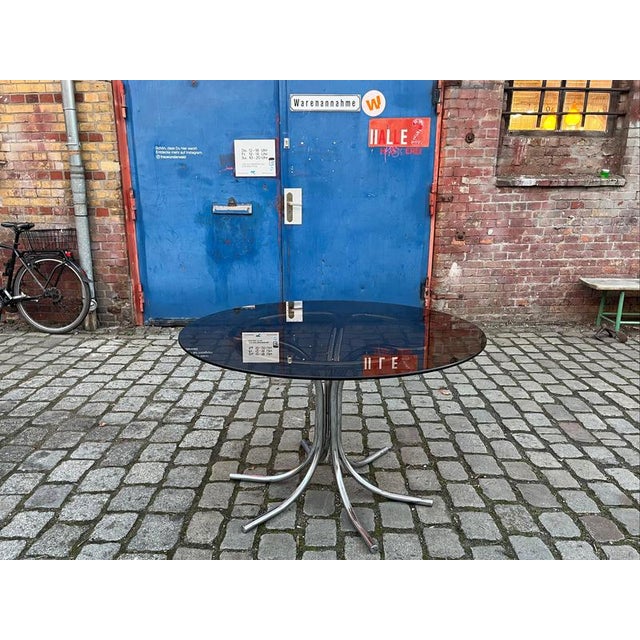 Gray Round Dining Table in Smoked Glass and Chrome by Gastone Rinaldi For Sale - Image 8 of 10