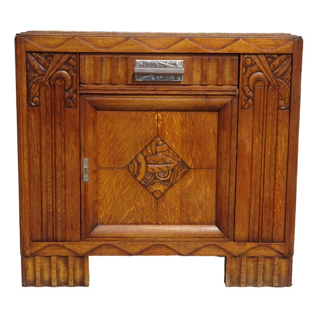 Art Deco Sideboard in Oak and Marble, 1930s For Sale