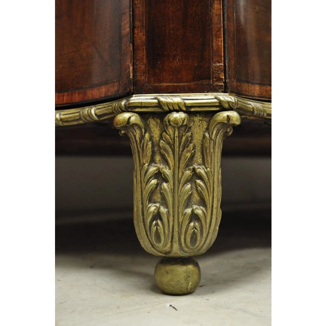 French Antique French Louis XVI Style Mahogany Bow Front Bombe Buffet Commode Chest For Sale - Image 3 of 12