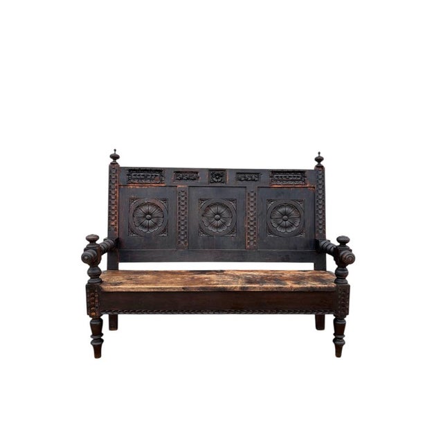 Spanish Carved Wooden Bench, 1930 For Sale - Image 10 of 10