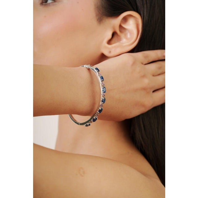 Not Yet Made - Made To Order Vintage 925 Sterling Silver Bangle With Natural Blue Sapphire & Ruby Gemstones For Sale - Image 5 of 9