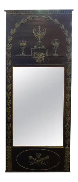 1920's French Empire Style Ebonized and Painted Mirror