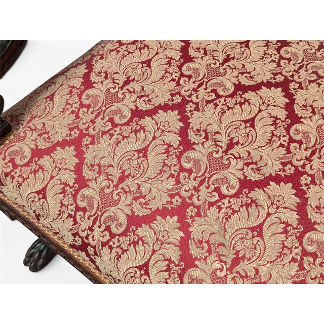 19th Century Wooden Sofa with Lion-Head Armrests and Red Fabric For Sale - Image 10 of 11