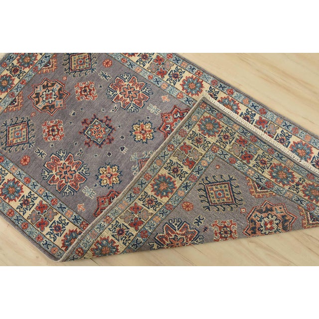 Kazak Rug 2’11” X 4’11” Gray Wool Tribal Hand-Knotted Oriental Carpet For Sale - Image 11 of 12