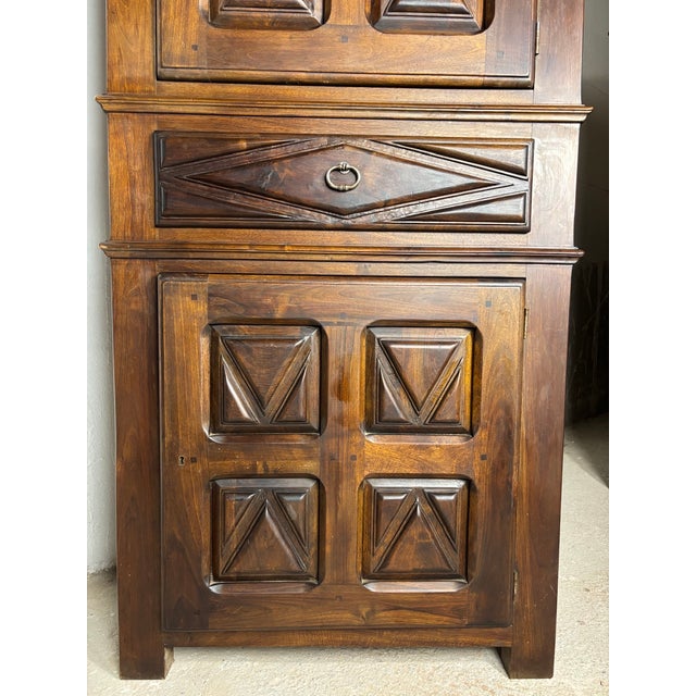 Vintage Spanish Renaissance Style Walnut Cabinet with Geometric Carve, 1920 For Sale - Image 14 of 16