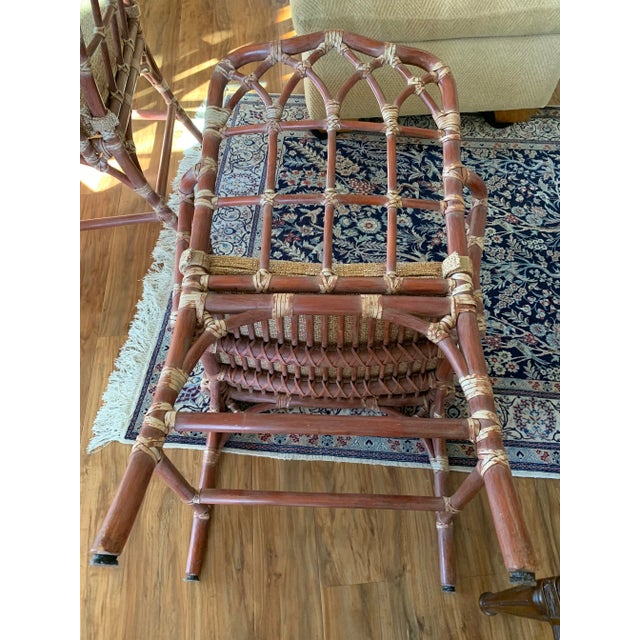 Vintage McGuire Square Dining Table W/ Beveled Glass Top and Set of Four (4) Cathedral Armchairs—Set of 6 For Sale In Monterey, CA - Image 6 of 18