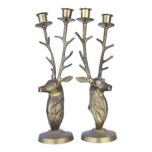 Pair of Vintage Solid Brass Deer Head Candelabras