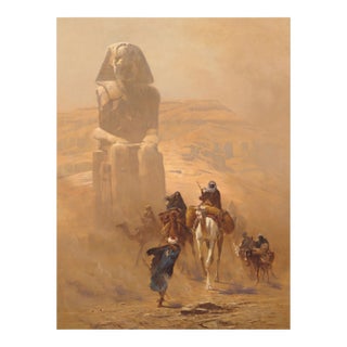 Atelier Aria Lumae Ludwig Hans Fischer the Khamsin Egypt Caravan and Colossi of Memnon Desert Landscape Fine Art Gallery Board Print 16" X 24" For Sale