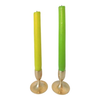 1970s Mid-Century Brass Candle Holders - a Pair For Sale