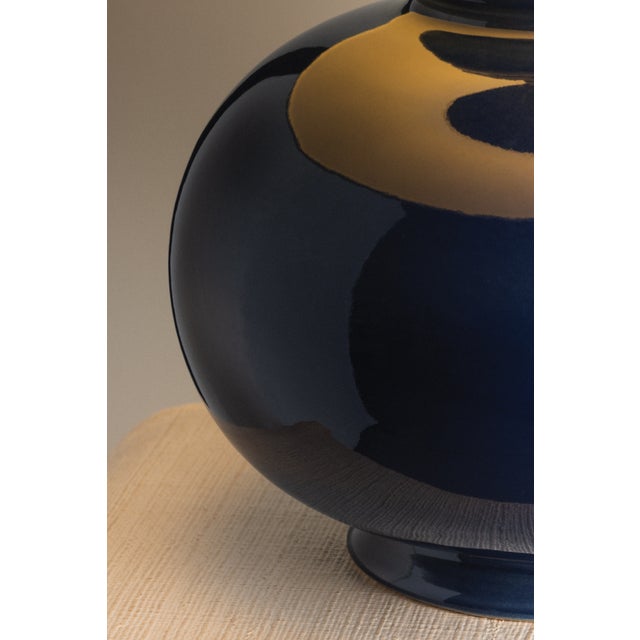 Hudson Valley Lighting Moodus 20 in. 1 Light Table Lamp in Aged Brass and Ceramic Parrish Blue Finish For Sale - Image 9 of 11