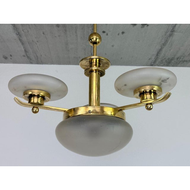 Art Deco Czech Polished Brass Chandelier, 1930s For Sale - Image 4 of 13