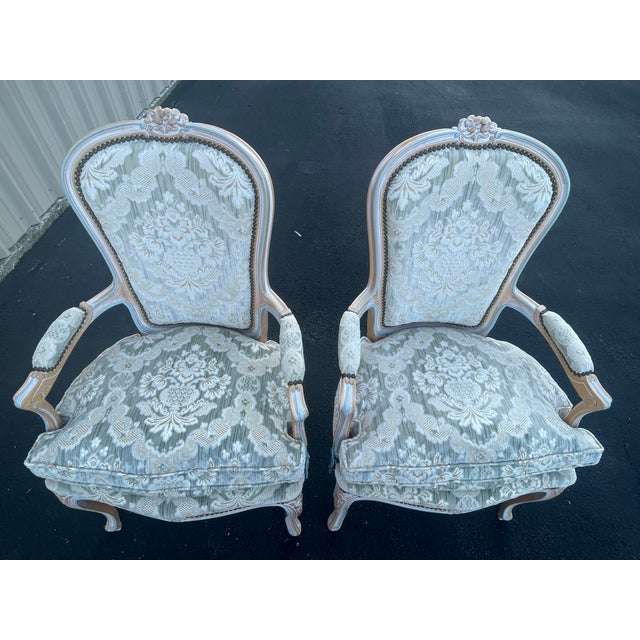 French Pair of Vintage French-Style Bergère Armchairs For Sale - Image 3 of 11