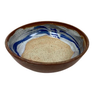 Vintage Signed Artist Made Ceramic Bowl With Blue and Gray Coloring For Sale