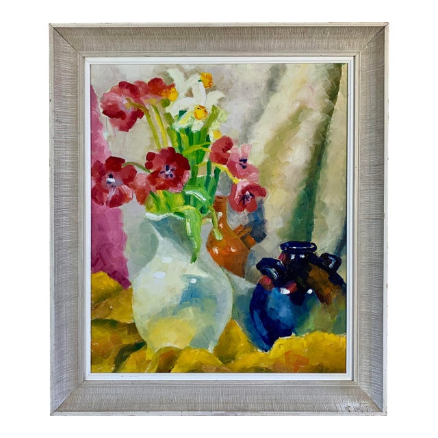 Still Life With "Flowers" Oil Painting by Lee, 1960s For Sale