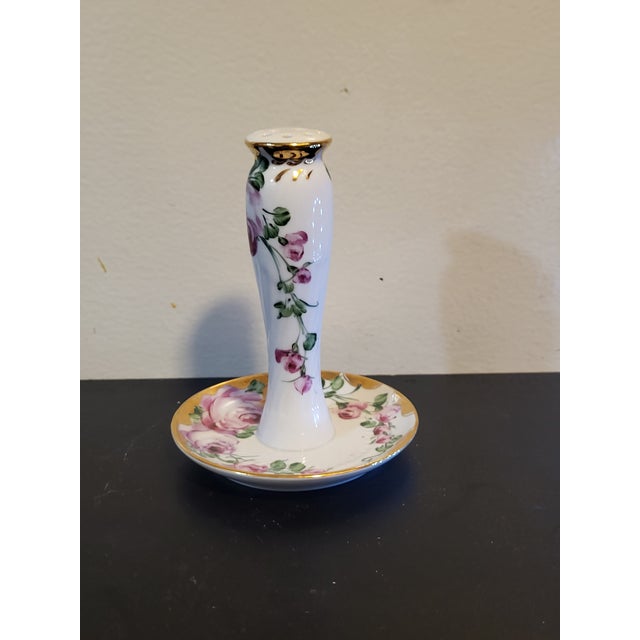 Limoges, France 1960s Limoges Porcelain Hatpin Holder Gold Trim Floral Hand-Painted For Sale - Image 4 of 13