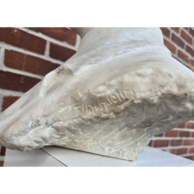Antique French Signed Felix Desruelles Marble Bust Sculpture Hand Carved Life Size For Sale - Image 4 of 7