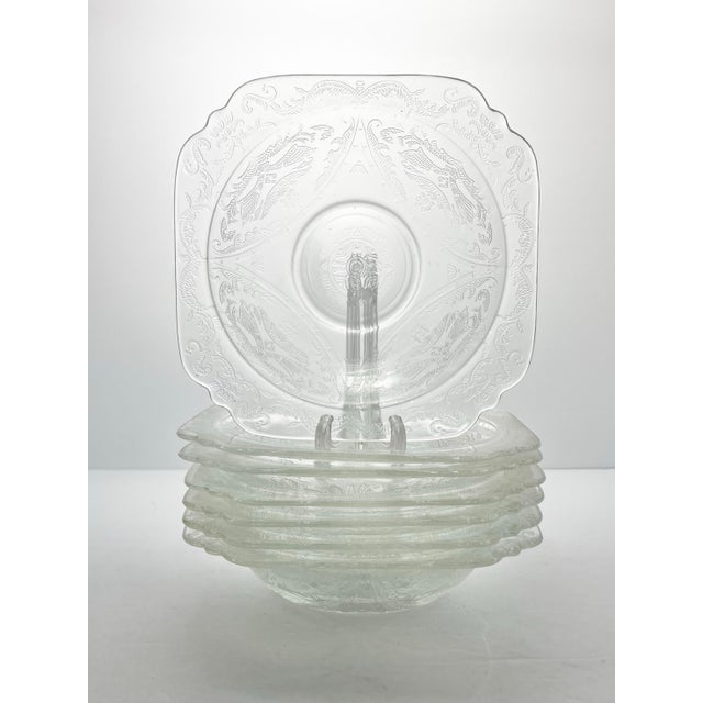 1930s Federal Glass “Madrid, Clear” 7 Etched Glass All Purpose Soup Bowls 6 7/8” Good vintage condition. No chips, cracks,...