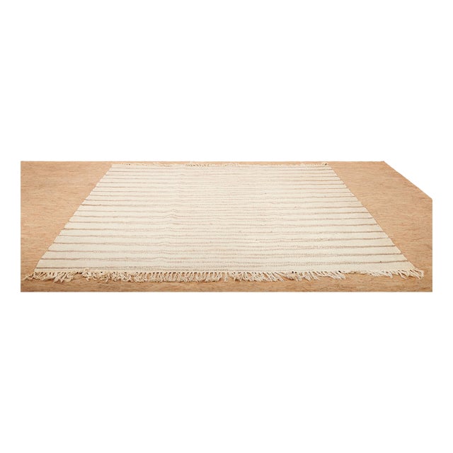 Handwoven Wool Rug in Beige Brown Stripes For Sale